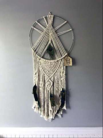 Macrame Dream Catcher With Peacock Feathers