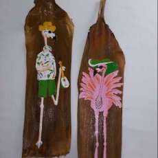 Painted Palm Fronds - Flamingo Couple