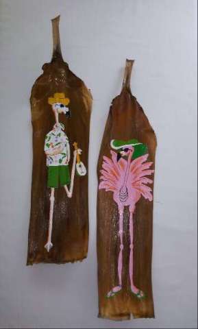 Painted Palm Fronds - Flamingo Couple