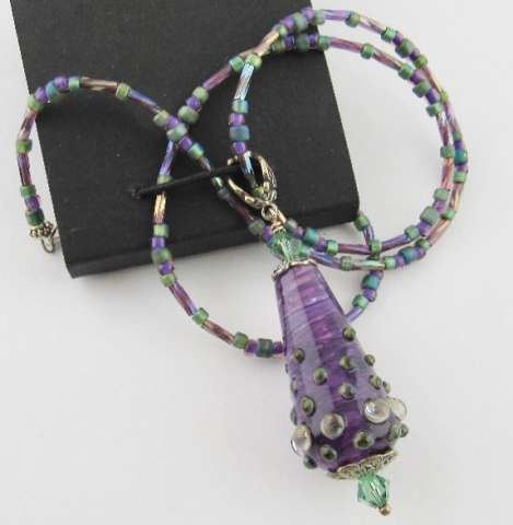 Purple & Raku Veiled Glass Drop Pendant