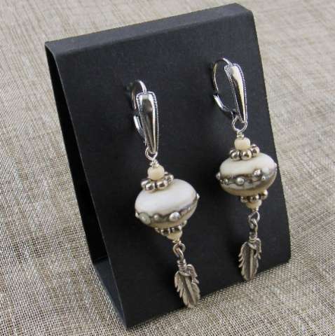 Ivory/Silvered Glass Feather Earrings