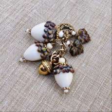 Acorn Cluster Pendant in Ivory & Raku Glass