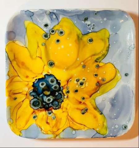 Alcohol Ink/Hand Painted Ceramic Plate