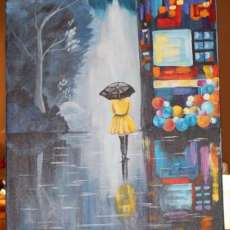 City Lights at Night Umbrella Girl