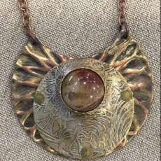 Embossed, Etched, Riveted Stone Setting Pendant