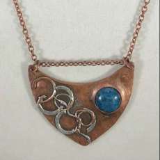 Bi-Metal Fused Riveted Copper Pendant With Natural Apatite Stone Setting