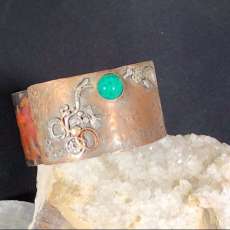 Bi-Metal Fused, Riveted, Embossed Copper Bracelete With Stone Setting