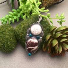 Coffee Bean Jasper and Turquoise Pendant