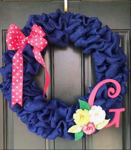 Burlap Wreath With Initial and Roses