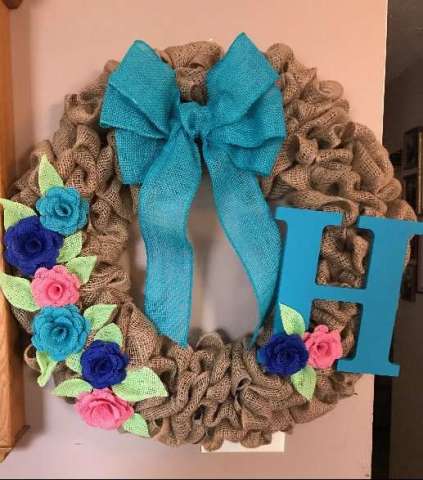 Burlap Wreath With Initials and Roses