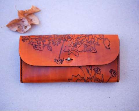 Hand Stitched Etched Leather Clutch