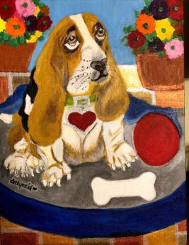 Bassett Hound With the Red Ball and Bone