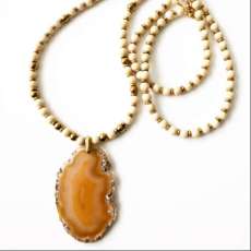 Natural Agate Slice With 6mm Polished Fossil Beads and Brass Spacers