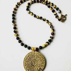 Greek Phaistos Disc With Faceted Yellow Black 6mm Agate and Toggle Closure