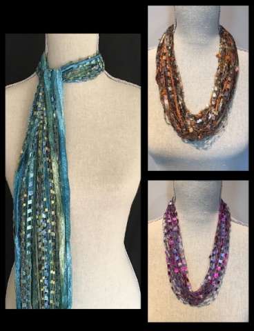 Mixed Yarn Ribbon Scarf, Scarflace, Necklace