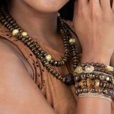 Bronzite, Citrine, Pearls and Gold Necklace and Bracelets