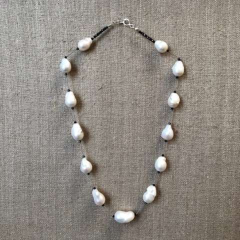 Baroque Pearl and Spinel Necklace Spaced on Silk