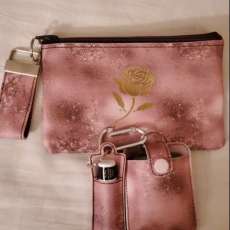 Rose Gold Cosmetic Bag, Hand Sanitizer Cover and Lip Balm Cover