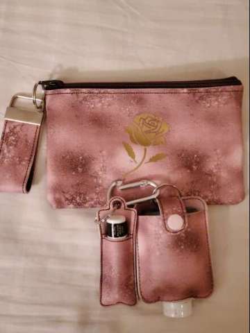 Rose Gold Cosmetic Bag, Hand Sanitizer Cover and Lip Balm Cover