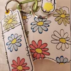 Flower Print Vinyl Hand Sanitizer Cover and Lip Balm Cover Set