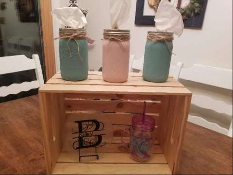 Mason Jar Tissue Holders, Monogram Cutting Board, Personalized Mason Jar Cup