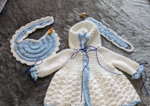 3 Piece Hand Crochet Newborn Set