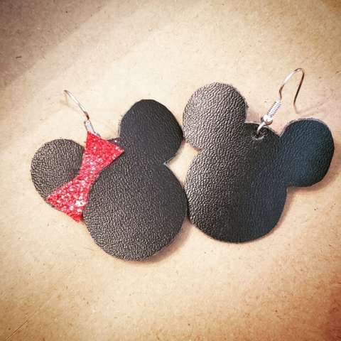 Faux Leather Mickey and Minnie Earrings