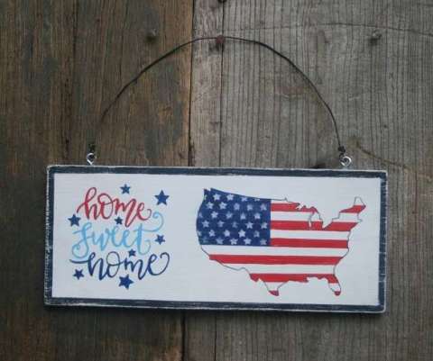 Home Sweet Home Patriotic Wood Wall Plaque