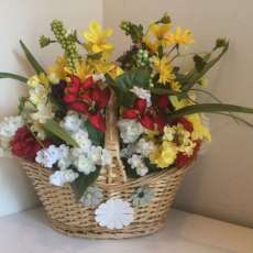Rustic Medium Basket With Red,White and Yellow