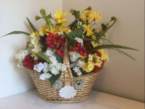 Rustic Medium Basket With Red,White and Yellow