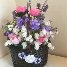 Medium Black Basket With Lavender Flowers