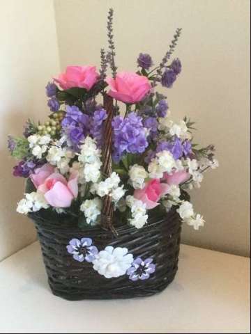Medium Black Basket With Lavender Flowers