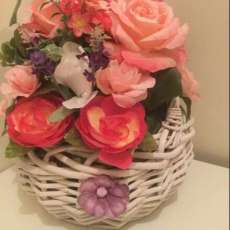 Medium Size White Basket With Variety of Roses