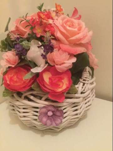 Medium Size White Basket With Variety of Roses