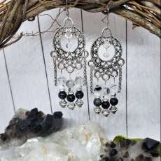 Rutilated Quartz/Moonstone With Black Tourmaline Earrings