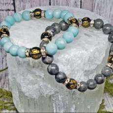 Amazonite and Striped Agate Mantra Bracelets
