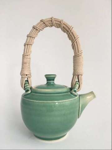 Teapot With Hand Made Cane Handle