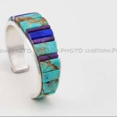 Natural Sugalite and Lapis With Kingman Turquoise Cuff Bracelet