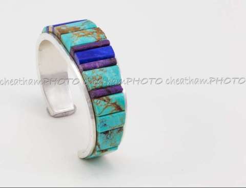 Natural Sugalite and Lapis With Kingman Turquoise Cuff Bracelet