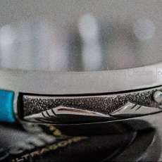 Sterling Silver Overlay Shadow Box Inlayed Cuff Bracelet With Morenci Turquoise and Sugilite