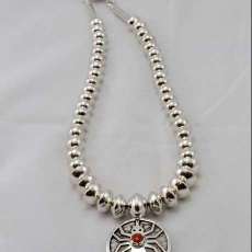 Handfabricated Sterling Bead Necklace With Inlayed Clasp