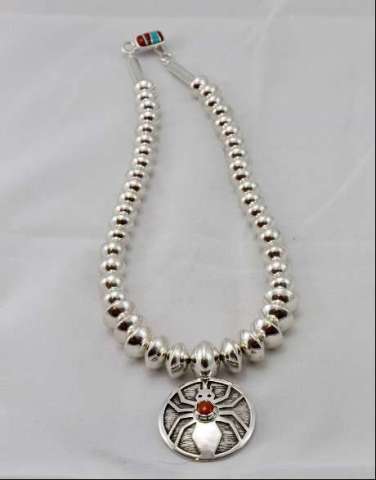 Handfabricated Sterling Bead Necklace With Inlayed Clasp