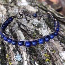 Lapis Lazuli Beaded Cuff Bracelet With Hook