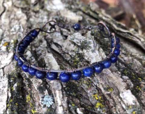 Lapis Lazuli Beaded Cuff Bracelet With Hook