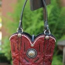 Red and black cowboy boot purse with swarovski crystals