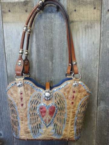 Peace, wings and heart cowboy boot purse by Diamond 57