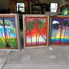 Trees Painted on Glass Back Lit Shadow Boxes