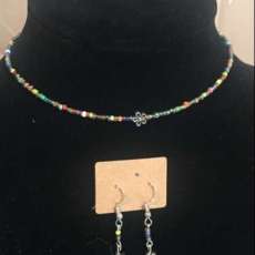 Multi-Color Beaded Chocker and Matching Earrings
