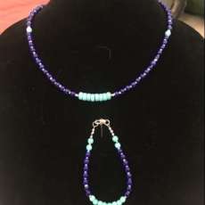 Blue Beads and Howlite Turquoise Beaded Necklace With Matching Bracelet