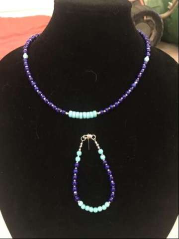 Blue Beads and Howlite Turquoise Beaded Necklace With Matching Bracelet